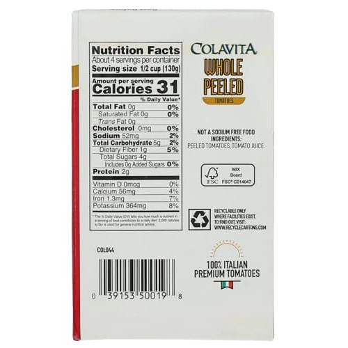 Colavita Whole Peeled Tomatoes - 17.6oz 500g Tetra Recart Cas...