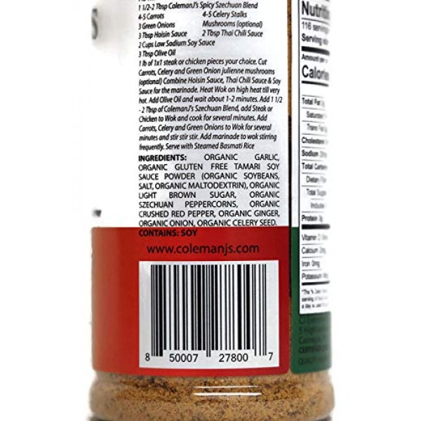 Colemanjs Spicy Szechuan Seasoning, 4.1 Oz , Certified Organic,