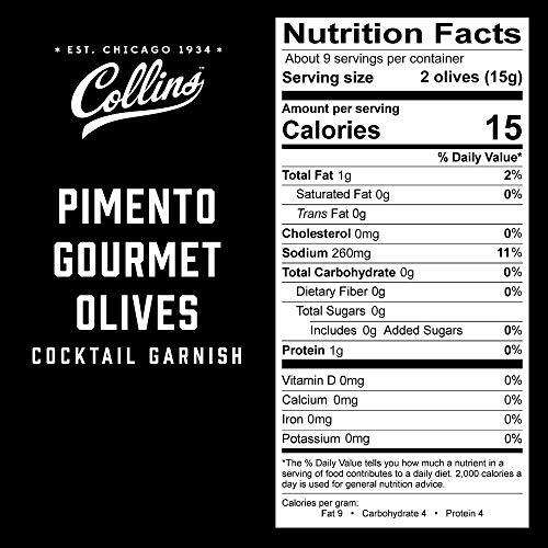 Collins Gourmet Pimento Olives | Premium Garnish For Cocktails,
