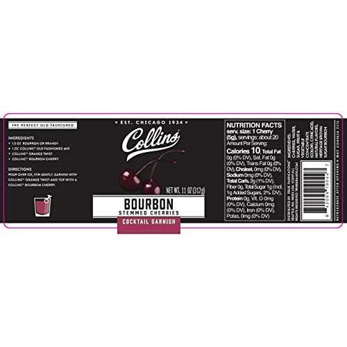Collins Bourbon Cocktail Cherries - Drinks Garnish for Manhattan...