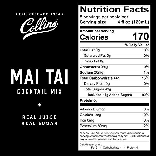 Collins Mai Tai Mix, Made With Real Orange And Lime Juice With N