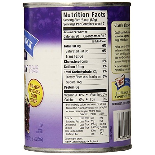 Comstock More Fruit Pie Filling, Blueberry, 21 Ounce Pack Of 12