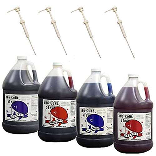Snow Cone Syrup Gallons W/Pumps Blue Raspberry-Grape-Cherry-Str