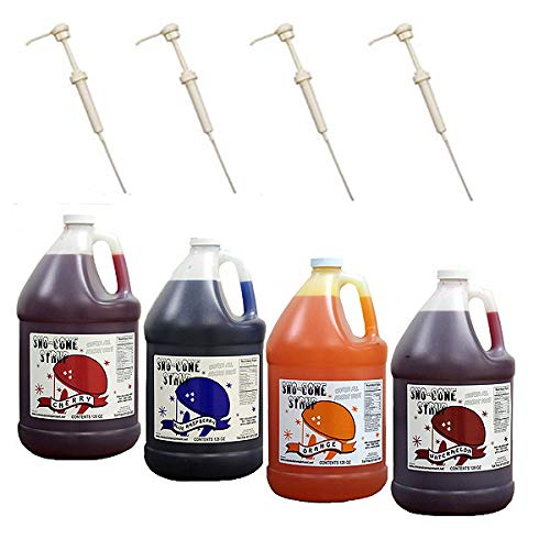 Snow Cone Syrup Gallons W/Pumps Blue Raspberry-Orange-Cherry-Wa