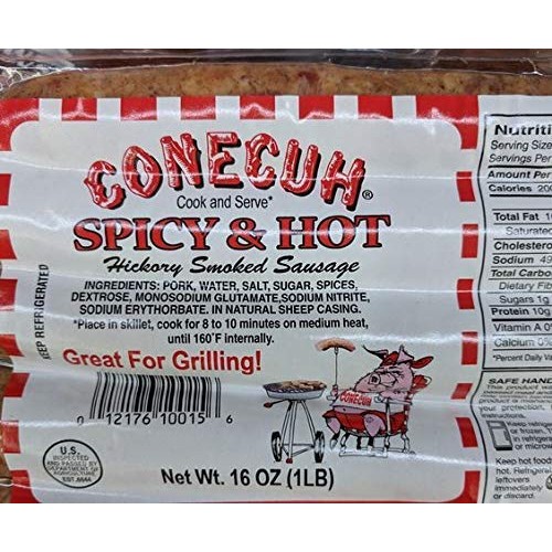 Conecuh Spicy & Hot Hickory Smoked Sausage 16 Oz 12 Pack