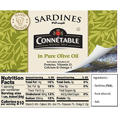 Connetable Sardines In Pure Olive Oil, 4.2 Ounce Pack Of 12