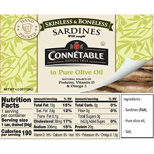 Connetable Skinless And Boneless Sardines In Pure Olive Oil, 4.2