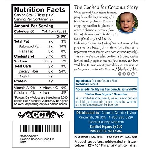 Coconut Flour Organic, 3 Lb W/ E Book, Gluten-Free, Raw, Keto, P