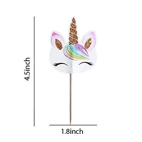 Coopache 48 Pieces Rainbow Unicorn Cupcake Toppers, Cupcake Pick