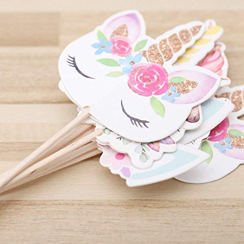 Coopache 48 Pieces Rainbow Unicorn Cupcake Toppers, Cupcake Pick