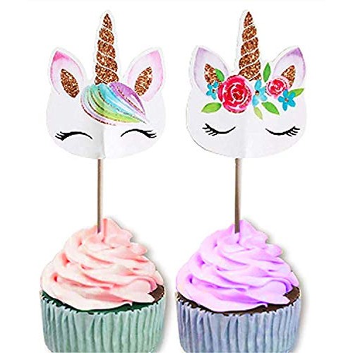 Coopache 48 Pieces Rainbow Unicorn Cupcake Toppers, Cupcake Pick