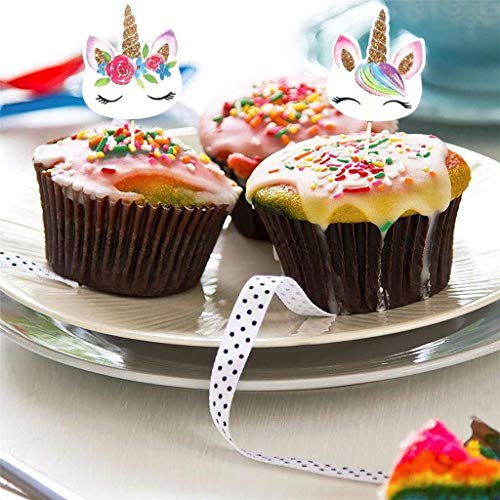 Coopache 48 Pieces Rainbow Unicorn Cupcake Toppers, Cupcake Pick