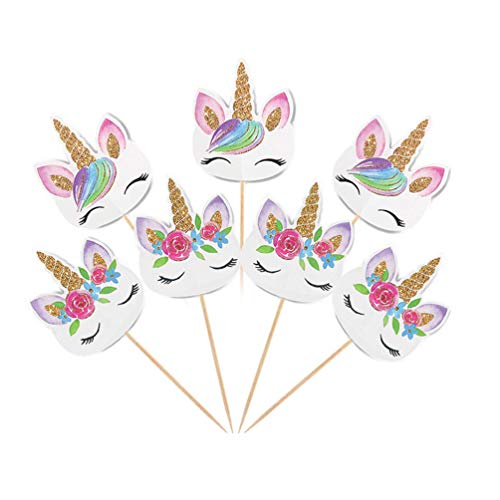 Coopache 48 Pieces Rainbow Unicorn Cupcake Toppers, Cupcake Pick
