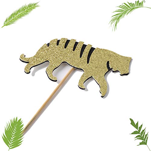 24 Pcs Cooper Life Jungle Safari Animal Cupcake Toppers Gold Gli
