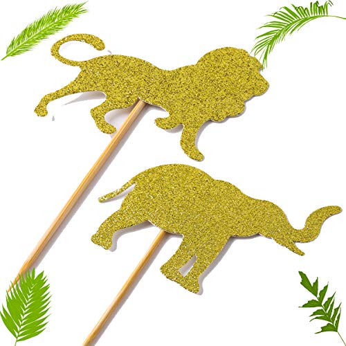 24 Pcs Cooper Life Jungle Safari Animal Cupcake Toppers Gold Gli