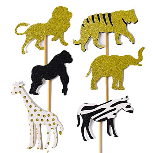 24 Pcs Cooper Life Jungle Safari Animal Cupcake Toppers Gold Gli