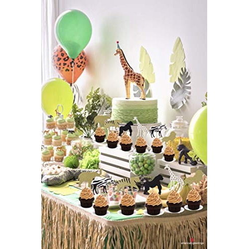 24 Pcs Cooper Life Jungle Safari Animal Cupcake Toppers Gold Gli
