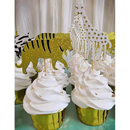 24 Pcs Cooper Life Jungle Safari Animal Cupcake Toppers Gold Gli