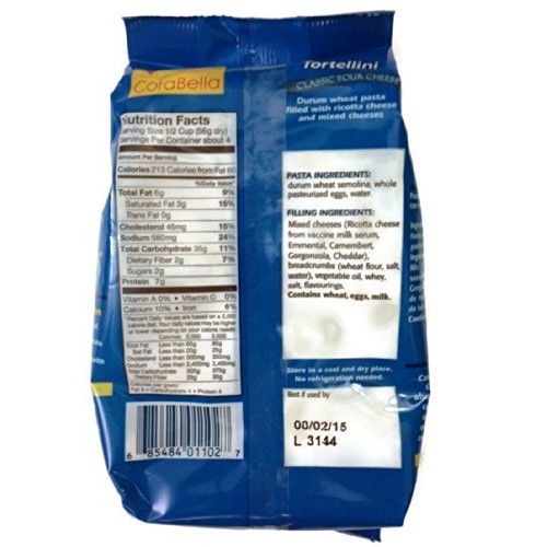 Corabella Four Cheese Tortellini Pasta, Classic Four Cheese, 8-O