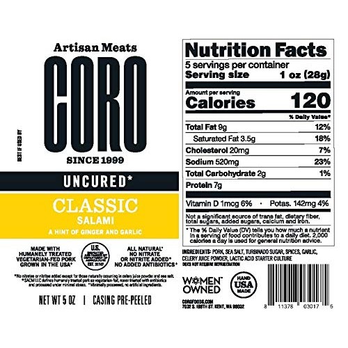 Coro By Salumi, Uncured Classic Piccolo Salami, 3 Pk