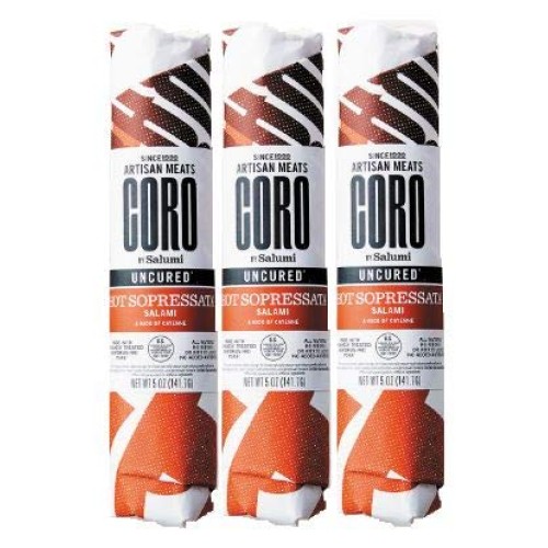 Coro By Salumi, Uncured Hot Sopressata Piccolo Salami, 3 Pk