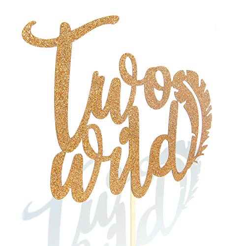 Two Wild Cake Topper, Glitter Mix Gold Cake Sign For Happy 2Nd B