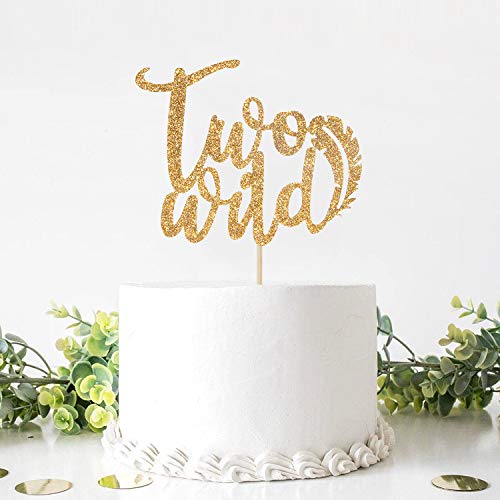 Two Wild Cake Topper, Glitter Mix Gold Cake Sign For Happy 2Nd B