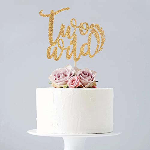 Two Wild Cake Topper, Glitter Mix Gold Cake Sign For Happy 2Nd B
