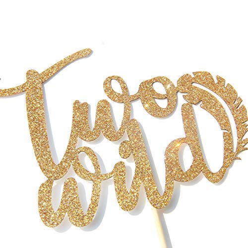 Two Wild Cake Topper, Glitter Mix Gold Cake Sign For Happy 2Nd B