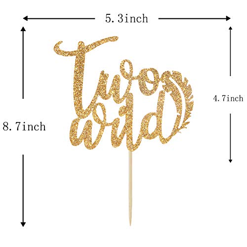 Two Wild Cake Topper, Glitter Mix Gold Cake Sign For Happy 2Nd B