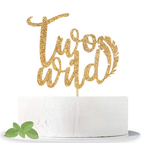 Two Wild Cake Topper, Glitter Mix Gold Cake Sign For Happy 2Nd B