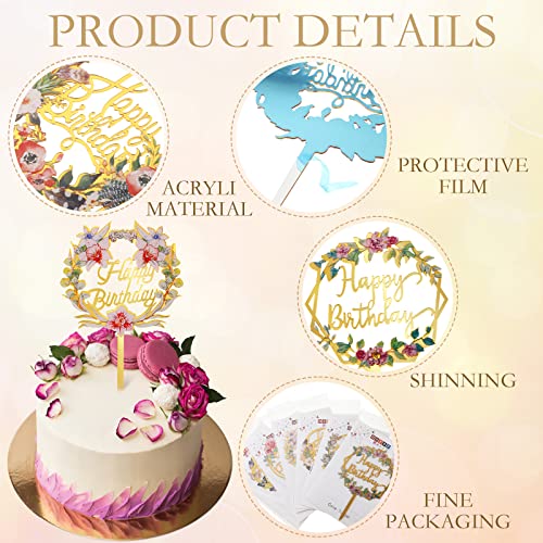 Coume 30 Pcs Happy Birthday Cake Toppers Flower Acrylic Birthday...