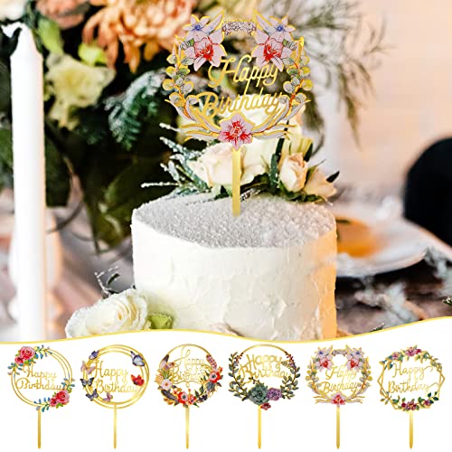 Coume 30 Pcs Happy Birthday Cake Toppers Flower Acrylic Birthday...