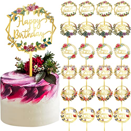 Coume 30 Pcs Happy Birthday Cake Toppers Flower Acrylic Birthday...