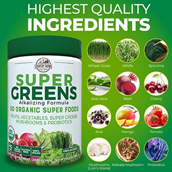 Country Farms Super Green Drink Mix, Natural, 10.6 Ounce Packag