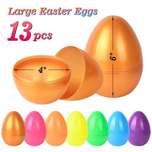 CoziPlan Fillable Easter Eggs, 13 Giant 6 Colorful Bright Plast...