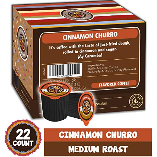 Crazy Cups Flavored Coffee Pods, Cinnamon Churro, Cinnamon Coffe