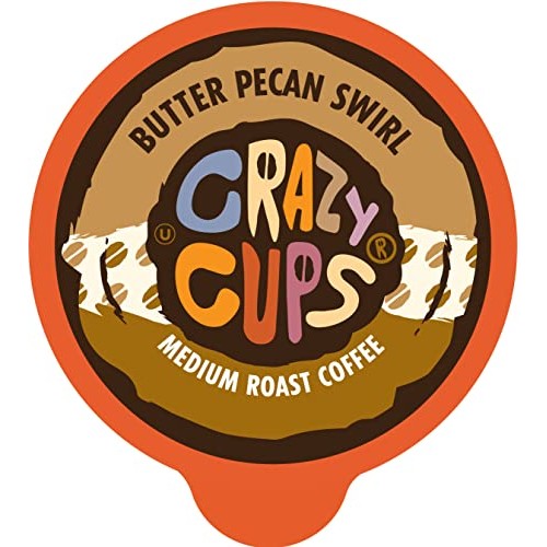 Crazy Cups Flavored Coffee Pods, Hot Or Iced Coffee, Butter Peca