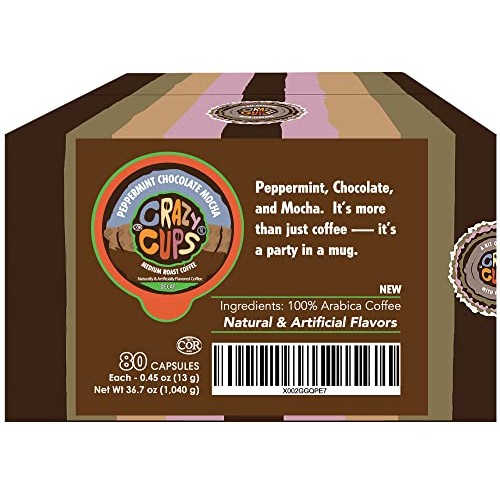 Crazy Cups Flavored Decaf Coffee Pods, Decaf Peppermint Chocolat