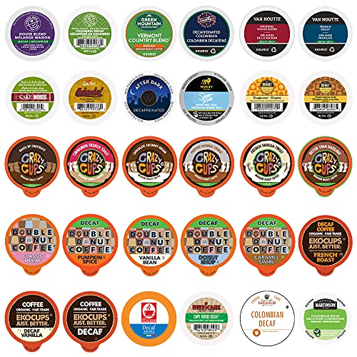 Decaf Flavored Coffee Pods Variety Pack Sampler, Assorted Single