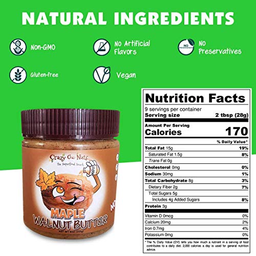 Crazy Go Nuts Walnut Butter - Maple, 9 Oz 1-Pack - Healthy Sna