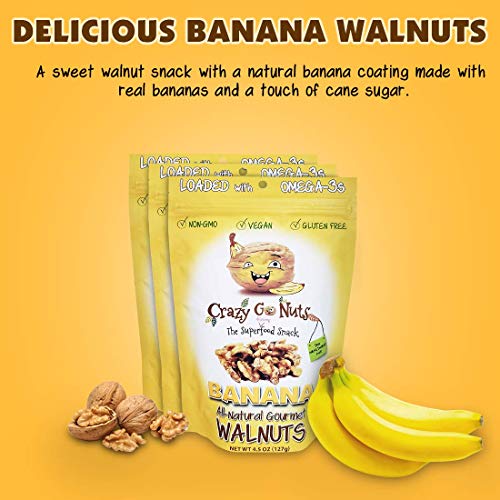 Crazy Go Nuts Walnuts - Banana, 4.5 Oz 3-Pack - Healthy Snacks