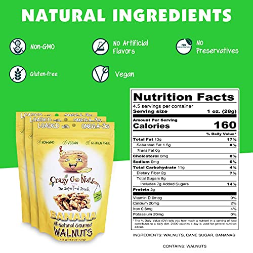 Crazy Go Nuts Walnuts - Banana, 4.5 Oz 3-Pack - Healthy Snacks