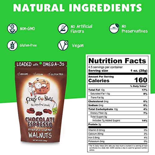 Crazy Go Nuts Walnuts - Chocolate Espresso, 8 Oz 1-Pack - Heal