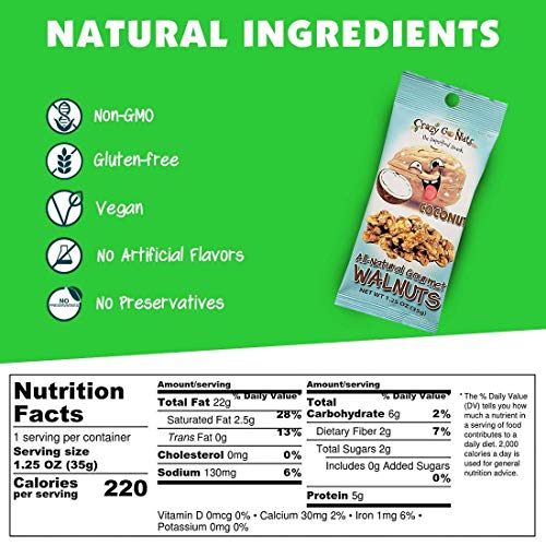 Crazy Go Nuts Walnuts - Coconut, 1.25 Oz 6-Pack - Healthy Snac