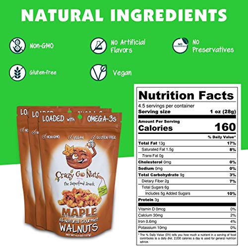 Crazy Go Nuts Walnuts - Maple, 4.5 Oz 3-Pack - Healthy Snacks,