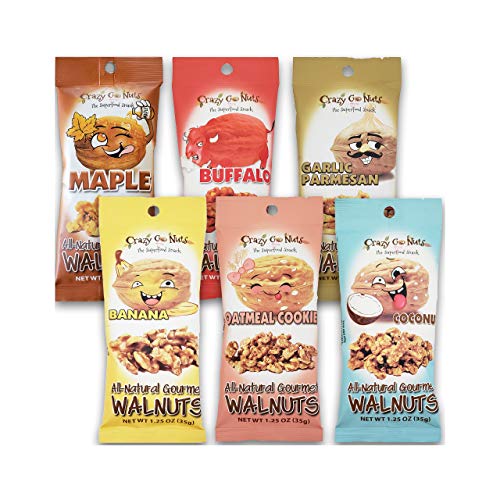 Crazy Go Nuts Walnuts Sampler 6-Pack - Banana, Buffalo, Coconut,