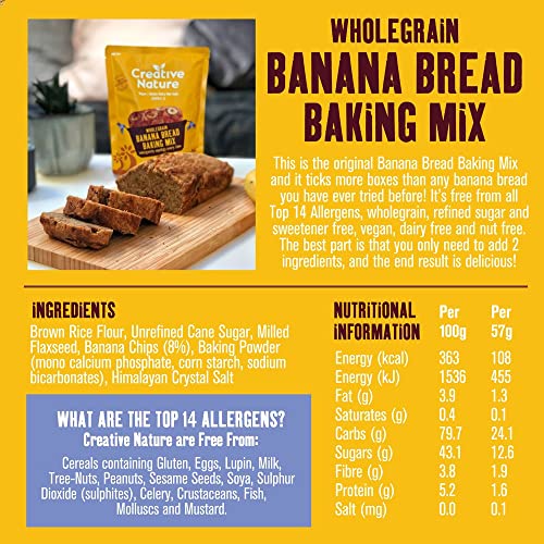 Creative Nature Wholegrain Banana Bread Mix, Gluten Free, Vegan,