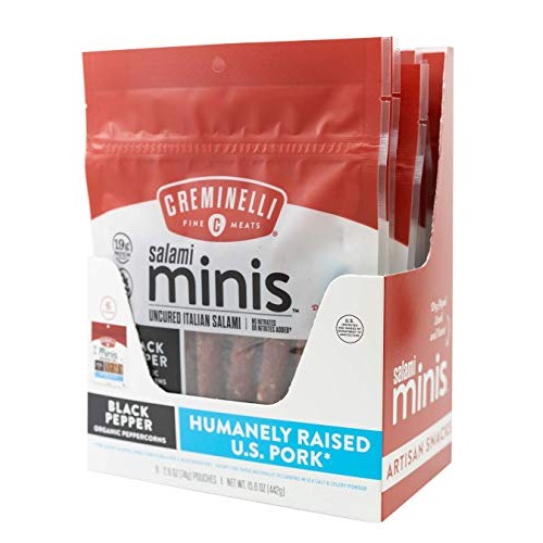 Creminelli Black Pepper Salami Mini Snacks, Humanely-Raised U.S.