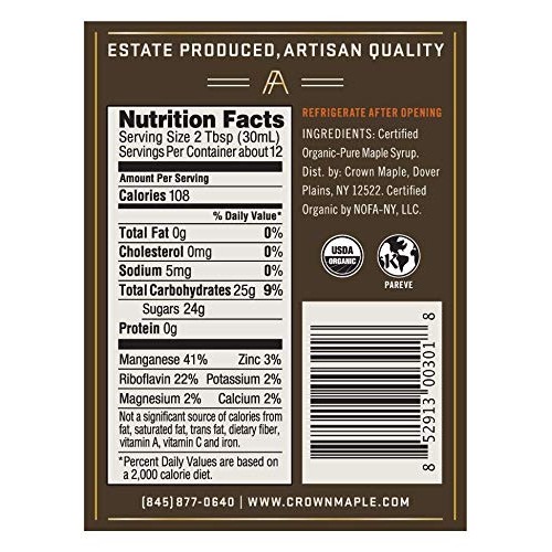 Crown Maple Organic Grade A Maple Syrup, Amber, 12.7 Fl. Oz Pac